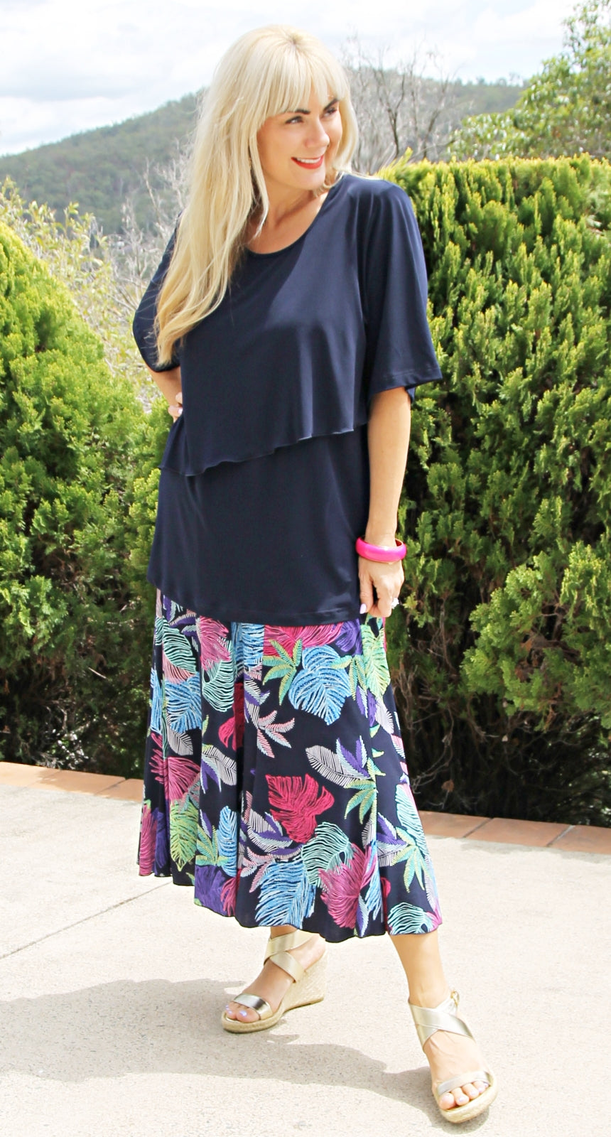 Fit & Flare Eight Gore Skirt Colourful Leaf Print