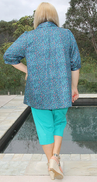 Carlotta Cool Polished Cotton Top Teal