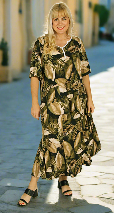Fit and Flare Eight Gore Skirt Khaki Leaf