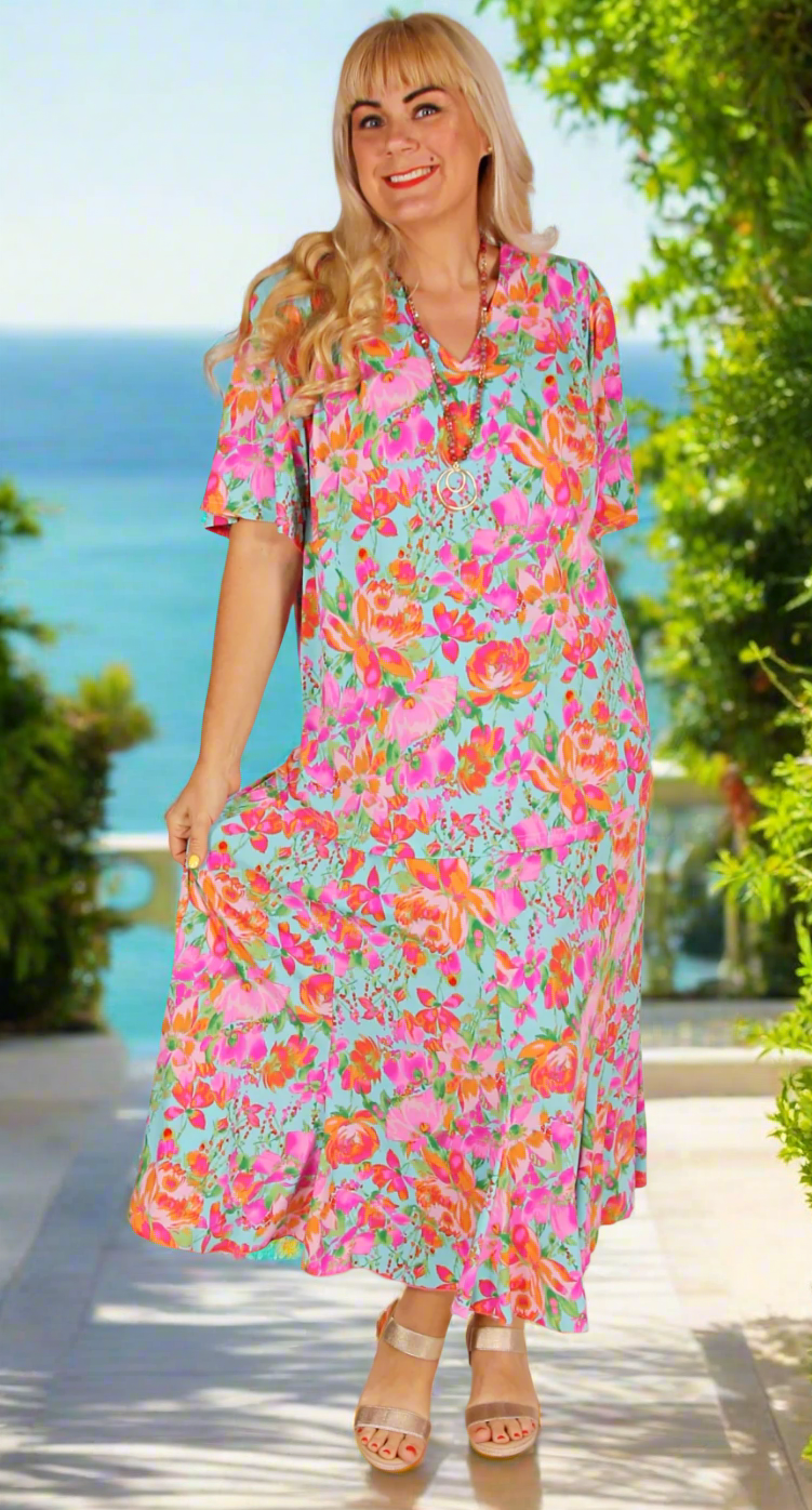 Fit and Flare Eight Gore Skirt Pink Aqua