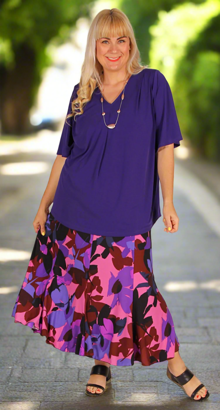 Fit and Flare Eight Gore Skirt Plum