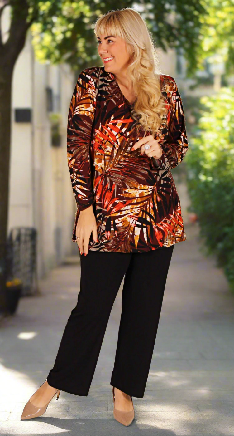 Collar Stand Top Long Sleeves Gold Palms