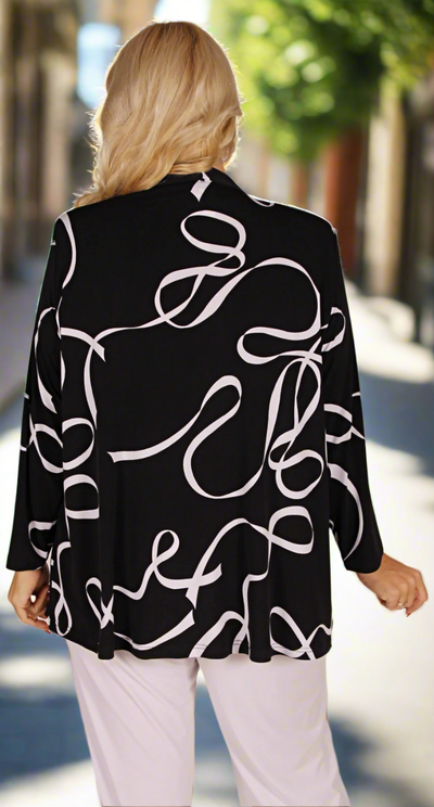 Collar Stand Top Long Sleeves White Ribbons on Black