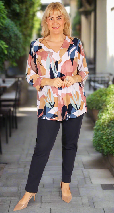 Bella V-Neck Top Bracelet Length Sleeves Autumn Leaves