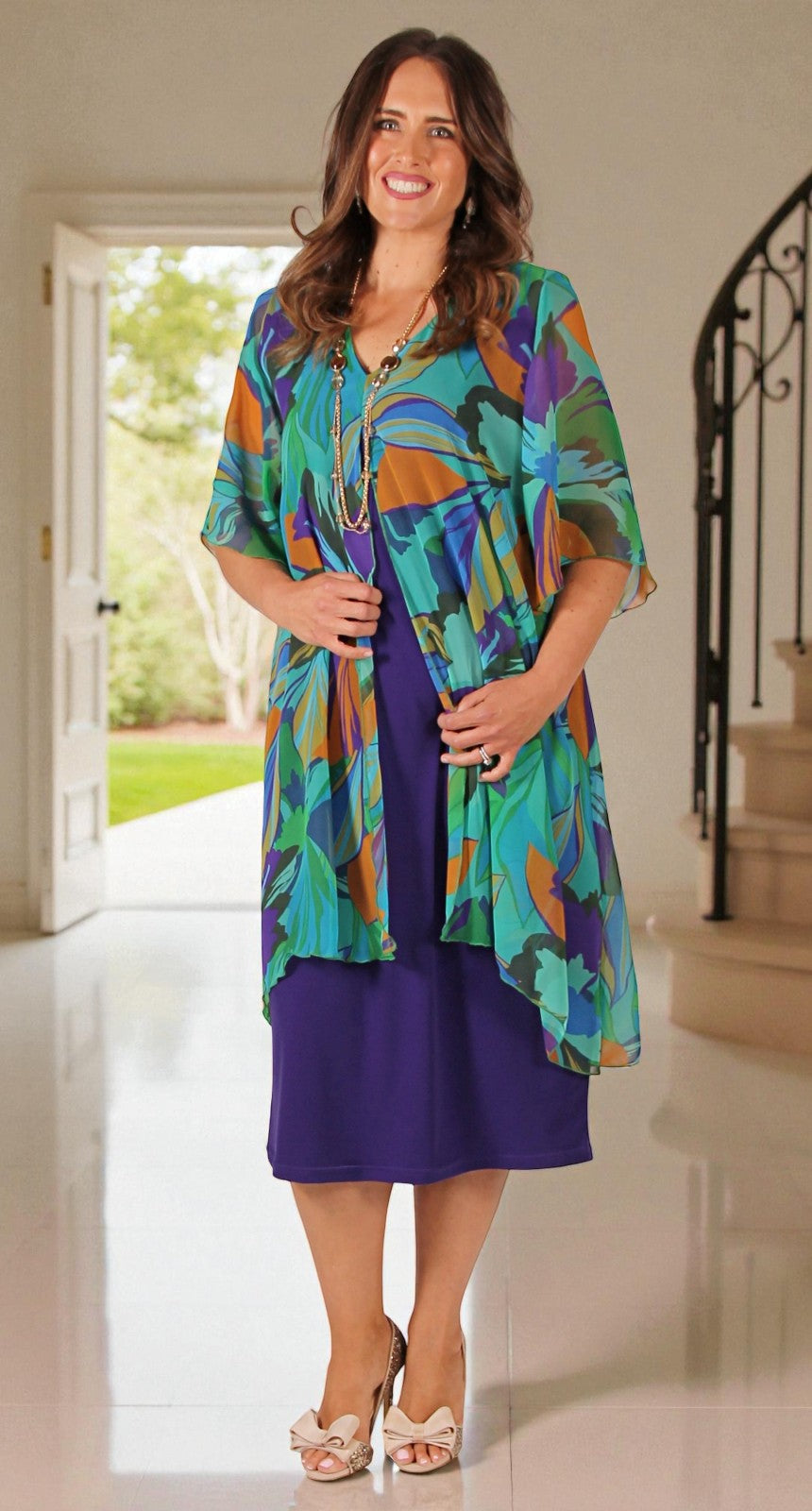 Chiffon Overlay Waterfall Dress Atlantis Over Purple