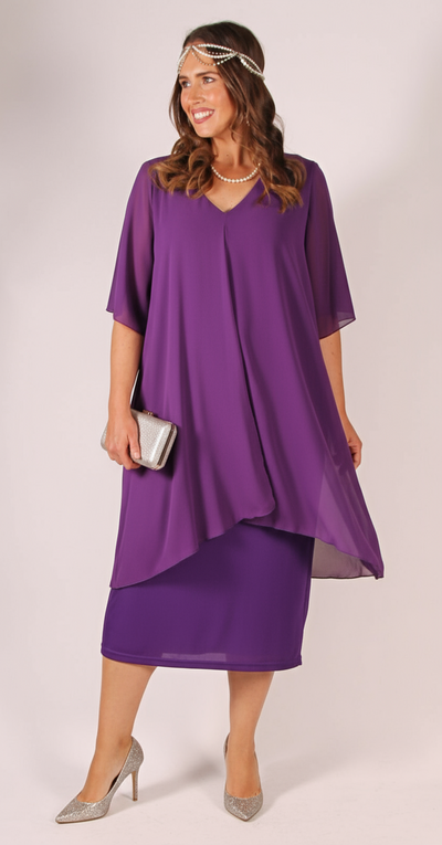 Chiffon Overlay Waterfall Dress Plum over Plum