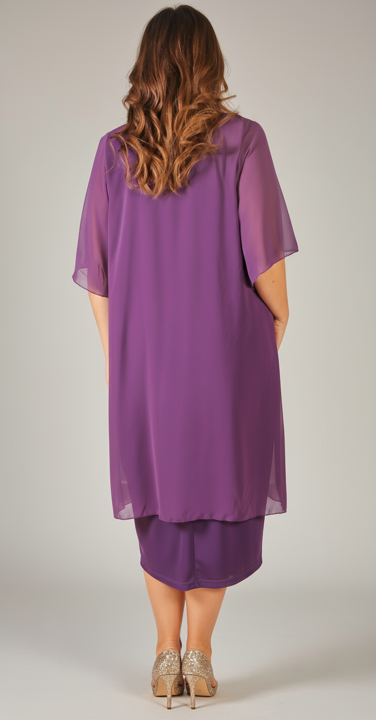 Chiffon Overlay Waterfall Dress Plum over Plum