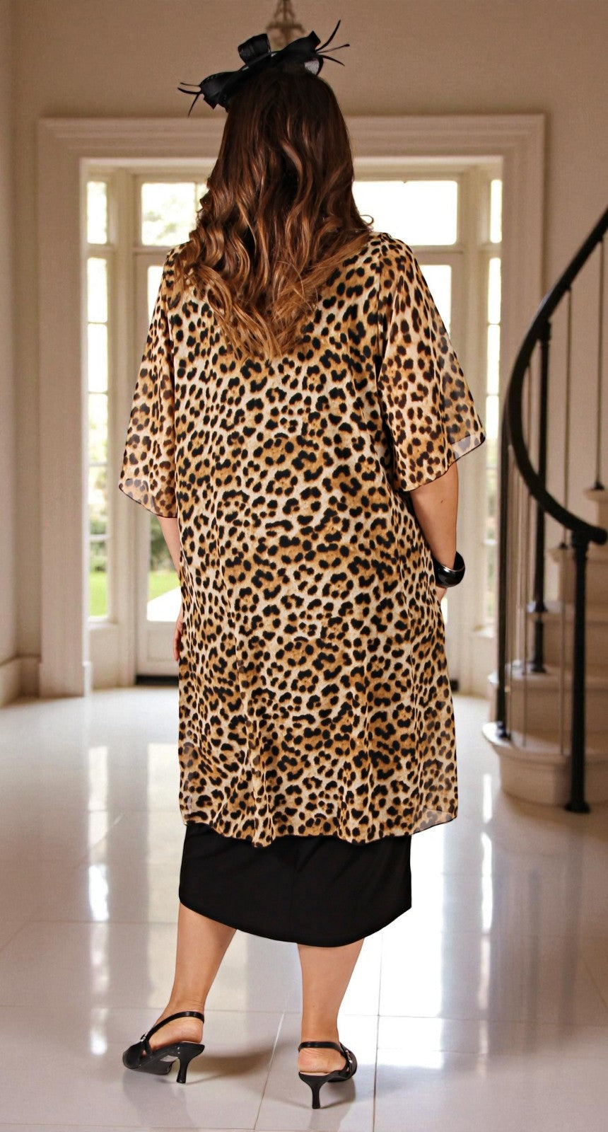 Chiffon Overlay Waterfall Dress Animal Over Black