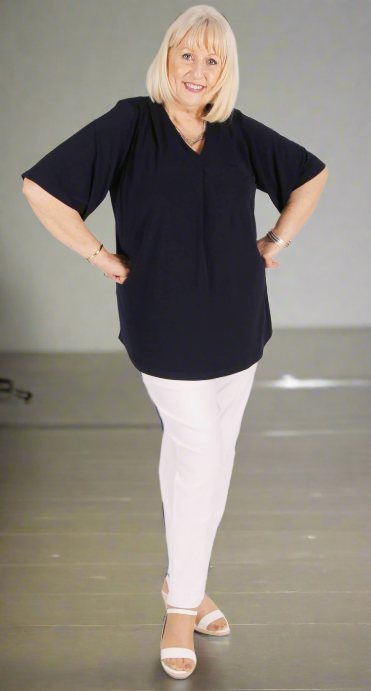 Pia Pleat Front Top Navy