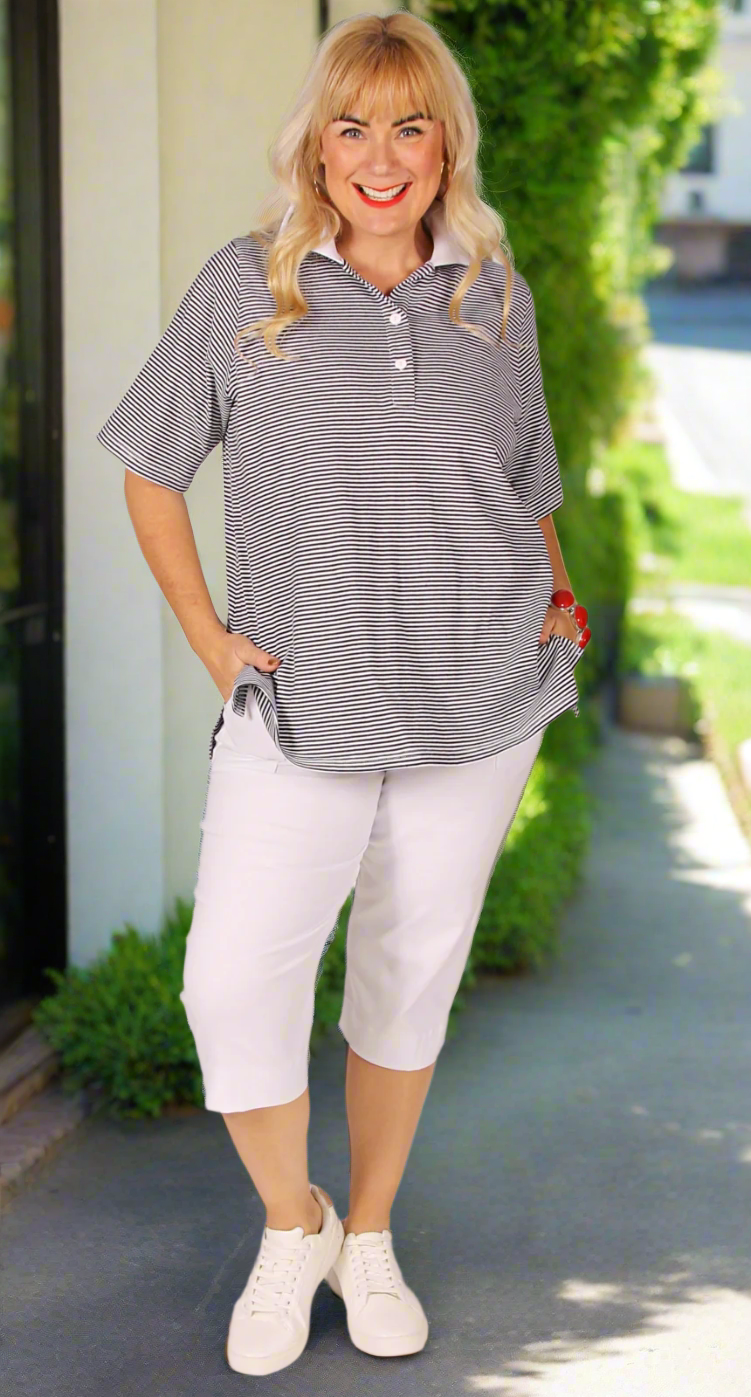 Classic Cotton Polo Navy White Stripe