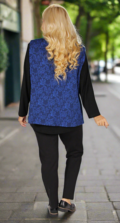 Zip Front Sapphire and Black Ponti Vest
