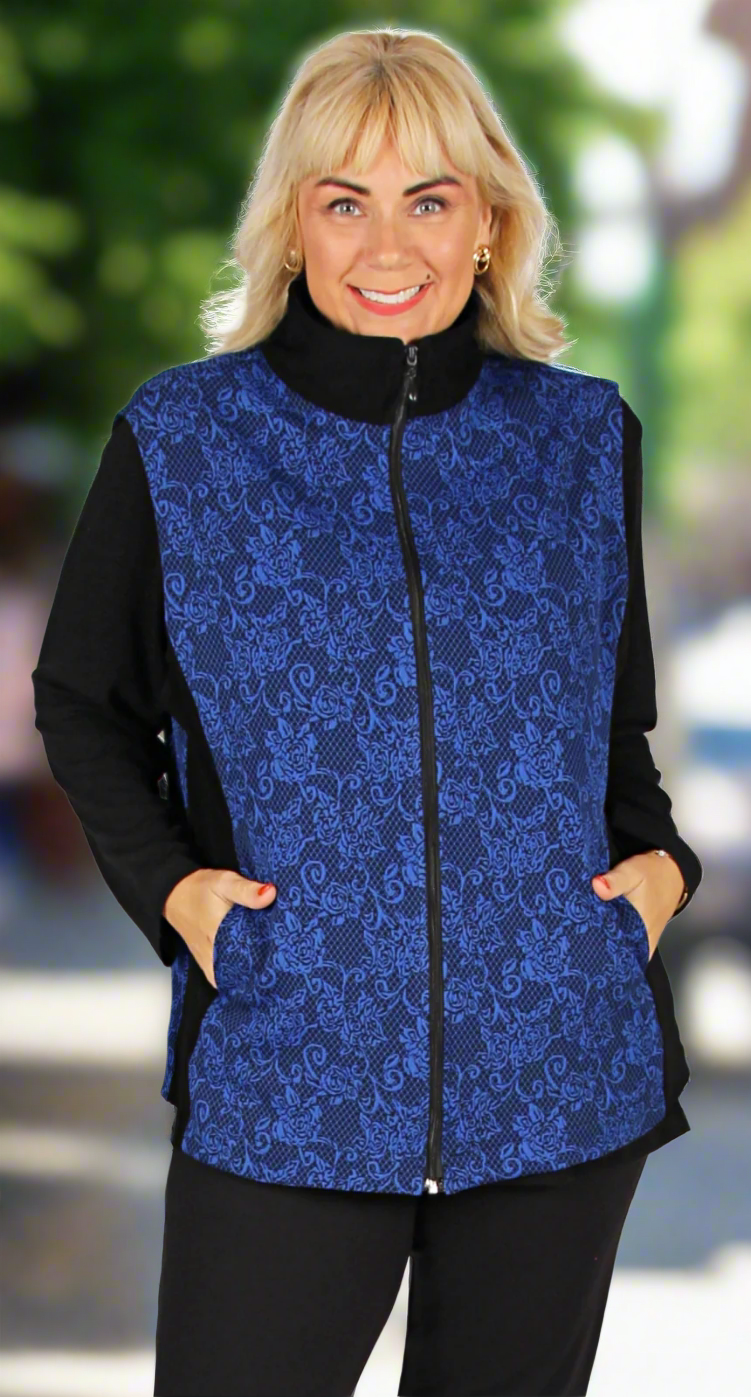 Zip Front Sapphire and Black Ponti Vest