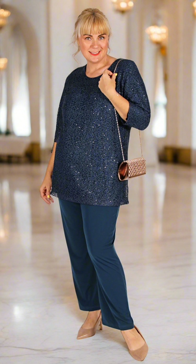 Lush Lace and Sequins Round Neck Top Teal