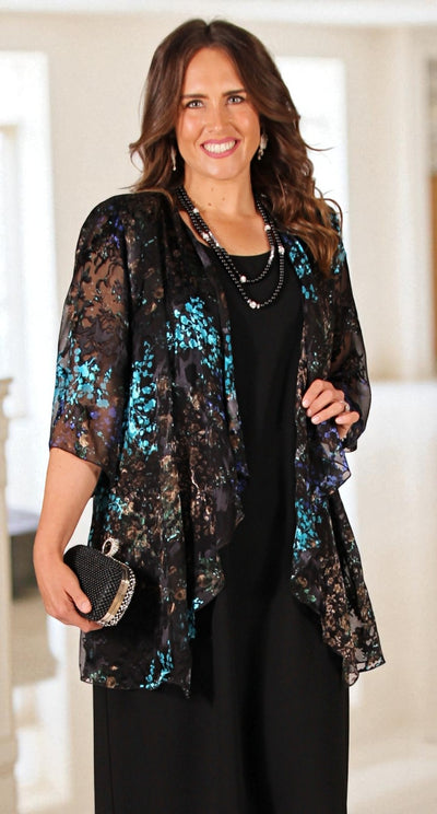 Deluxe Silk Waterfall Jacket Aqua|Black