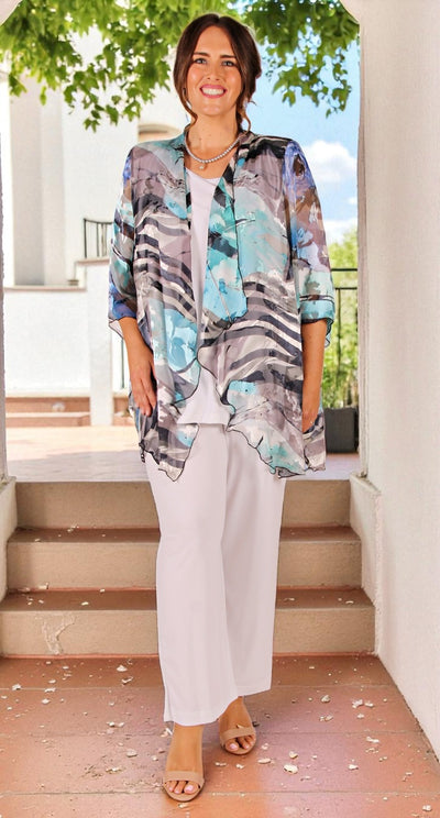 Deluxe Silk Waterfall Jacket Aqua|Sapphire