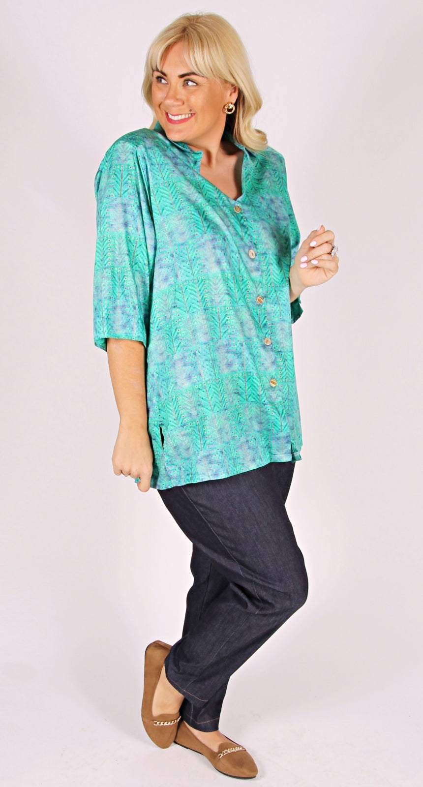 Swiss Cotton Shaped Neck Blouse Teal