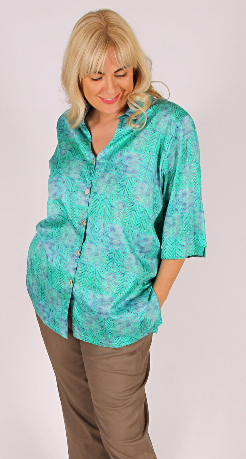 Swiss Cotton Shaped Neck Blouse Teal