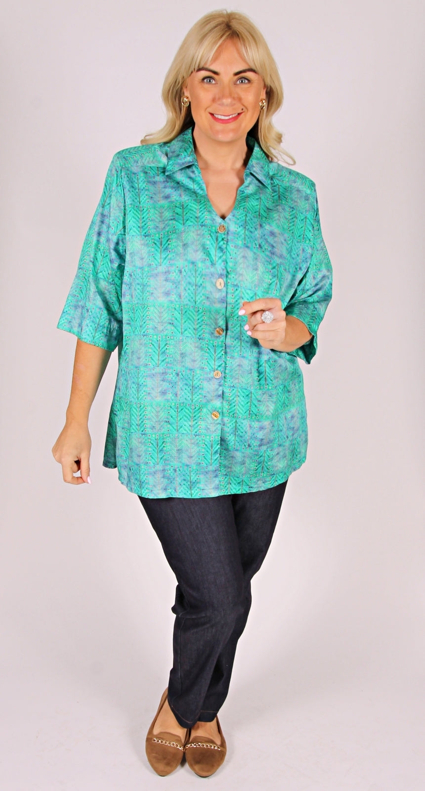 Swiss Cotton Shaped Neck Blouse Teal