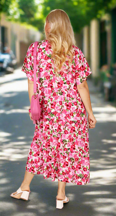 Tiered Dress Pink Poppies