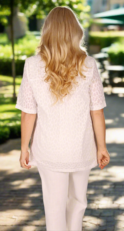 Tuck Front Classic Blouse Clipped Cotton Voile Ivory