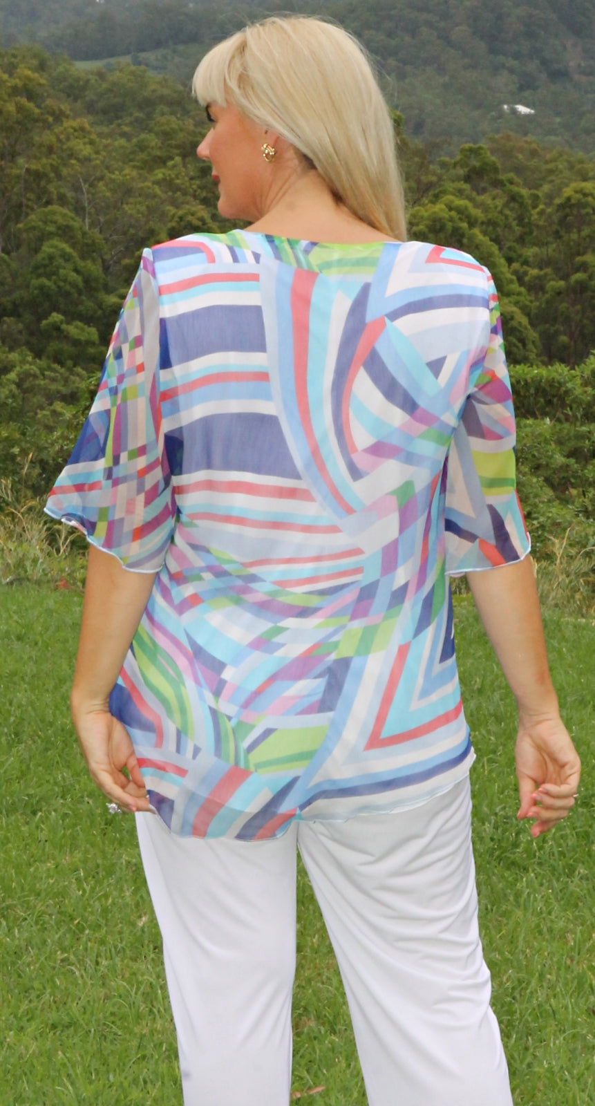 Wonderful Waterfall Front Top Colourful Ribbons on Crinkle Silk