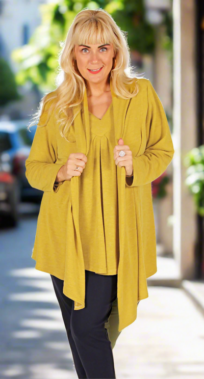 Bella V-Neck Top Long Sleeves Cosy Knit Chartreuse
