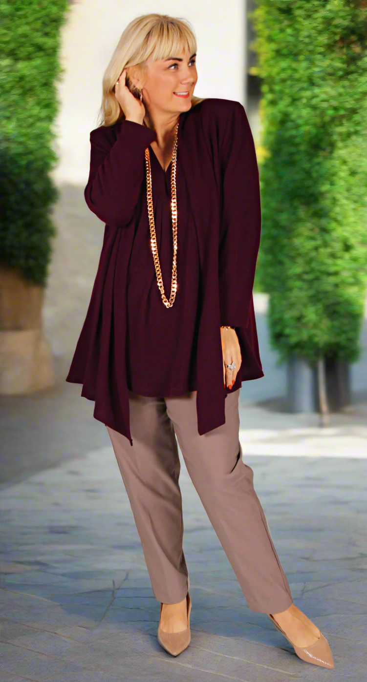 Bella V-Neck Top Long Sleeves Cosy Knit Plum