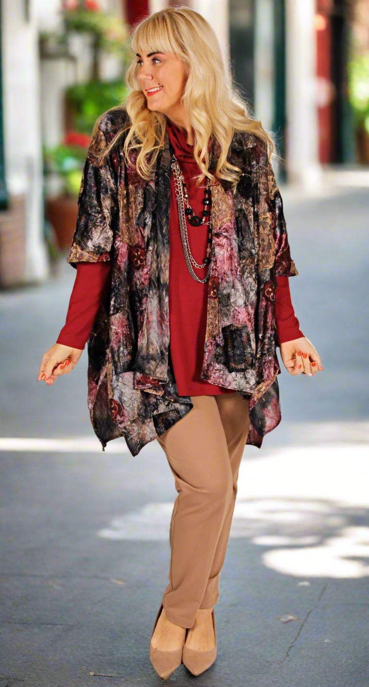 Cowl Neck Knit Top Burgundy