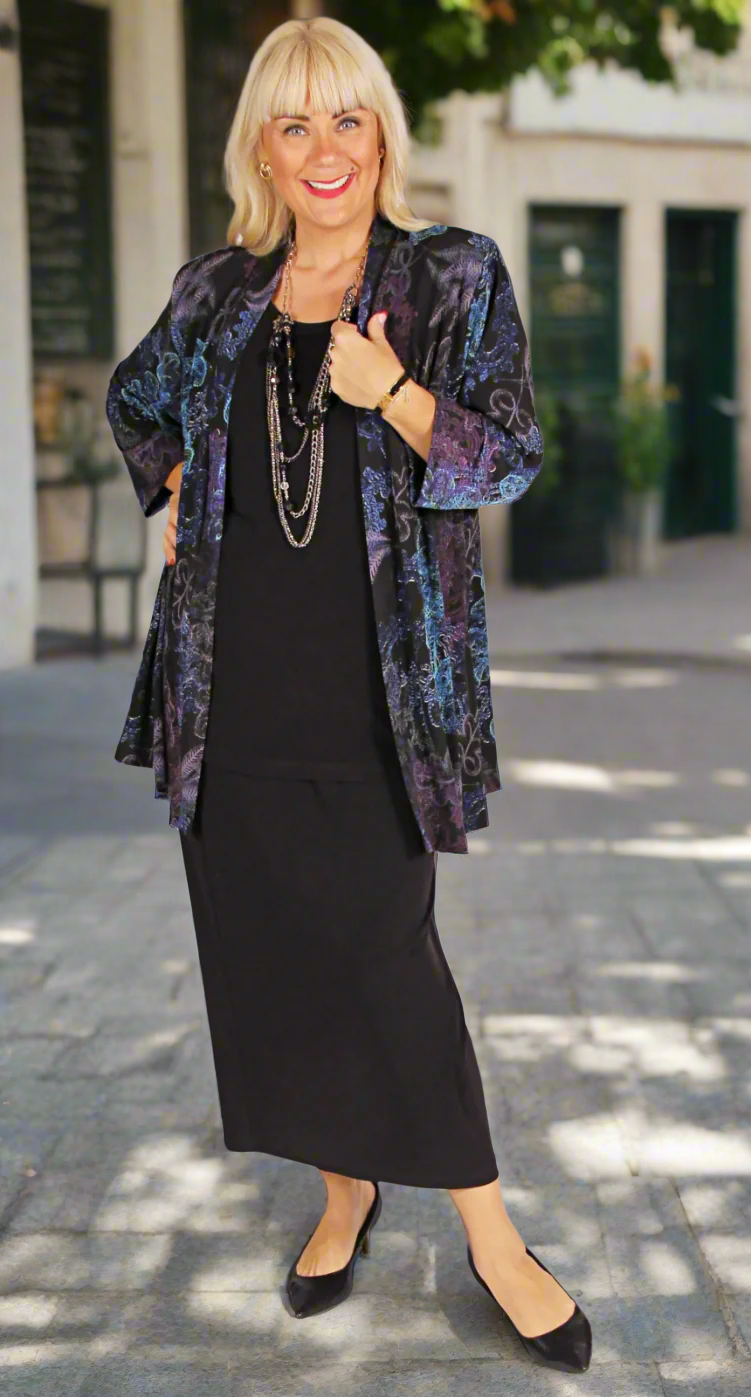 Aqua on Black Two-in-One Jacket and Cami