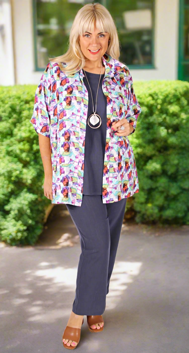Linen|Bamboo Floral Tuck Front Blouse
