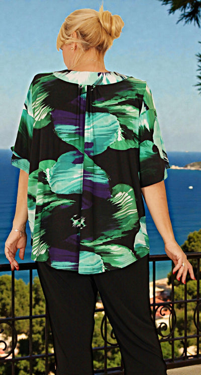 Bella V-Neck Top Opal on Black