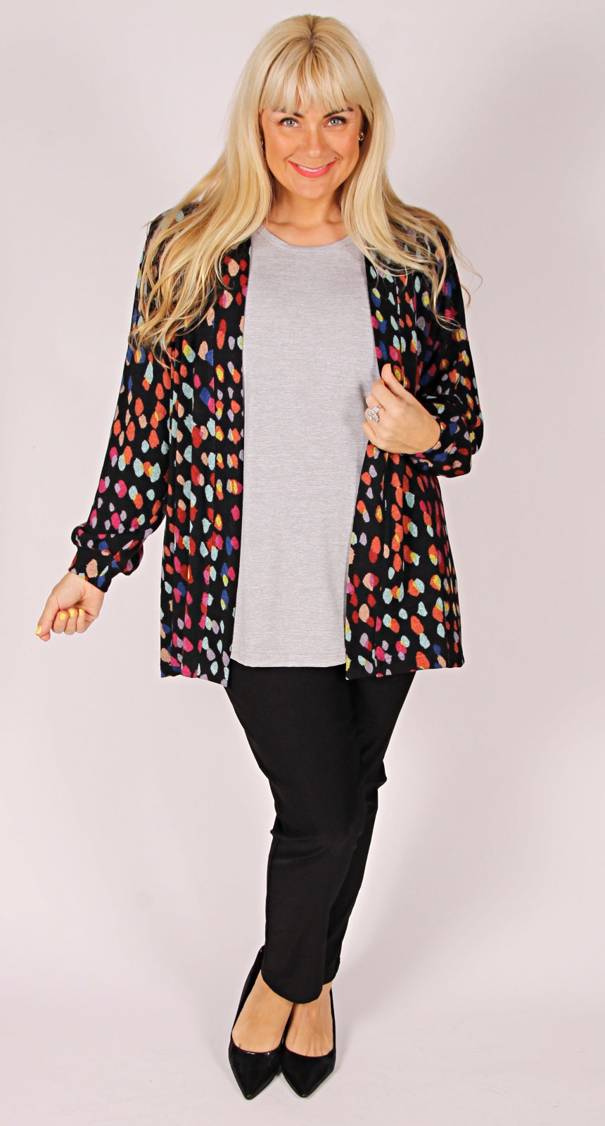 Cosy Knit Edge to Edge Jacket Colourful Drops