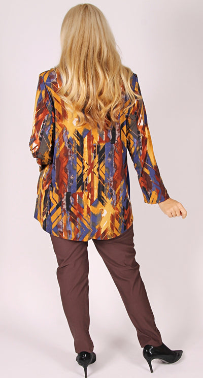 Long-line V Neck  Swing Top Autumn Tones