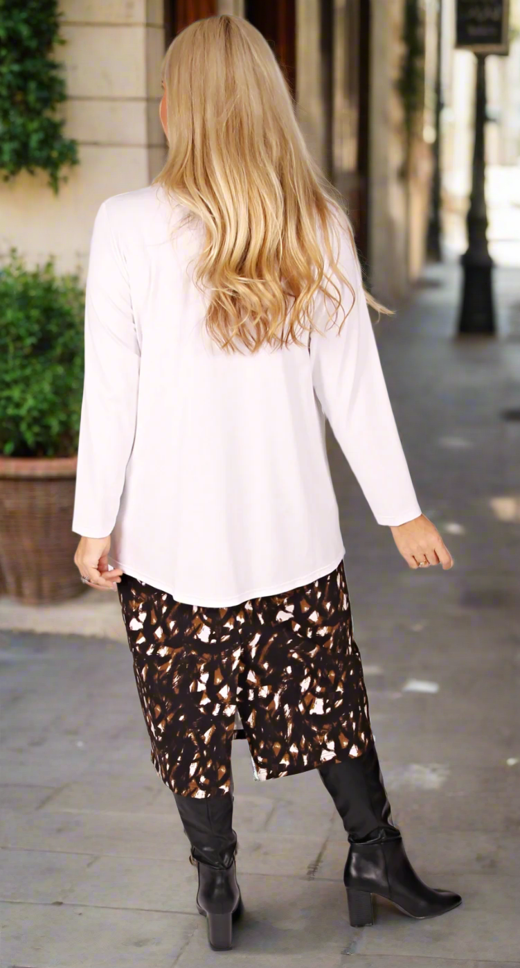 Pull-On Bengaline Skirt Black|Caramel