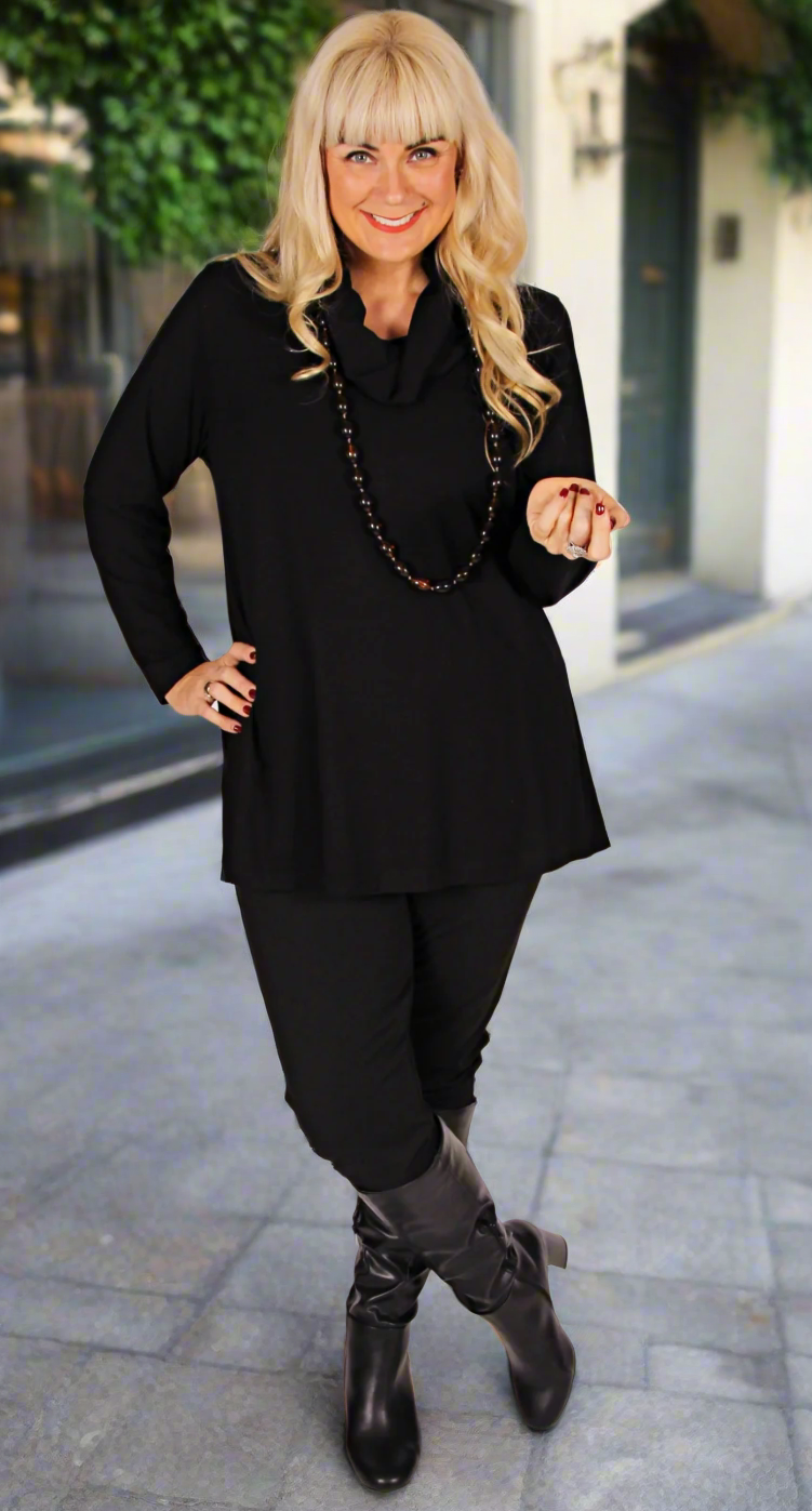 Cowl Neck Knit Top Black