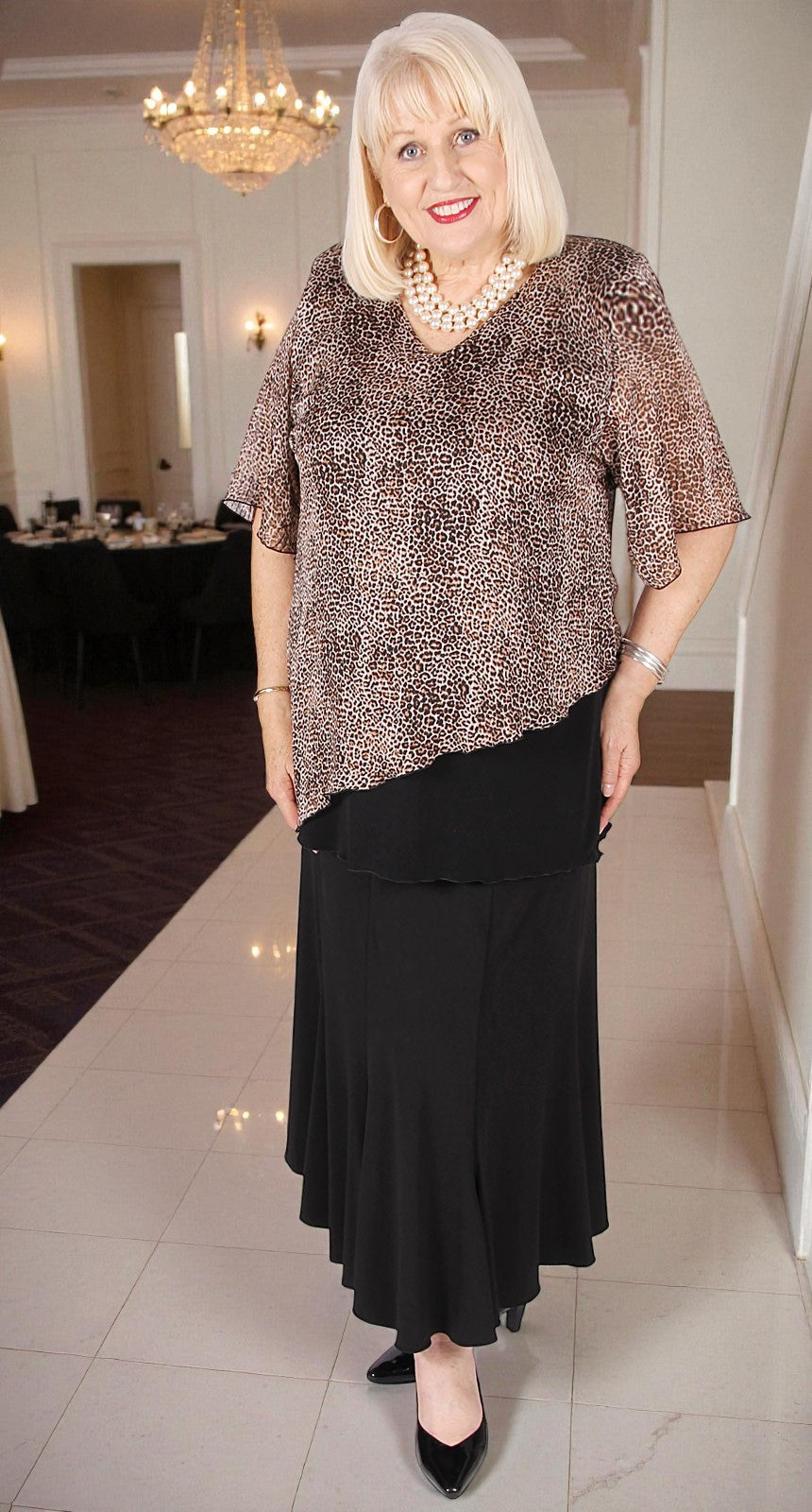 Sierra V-Neckline Asymmetric Top Chocolate Cheetah