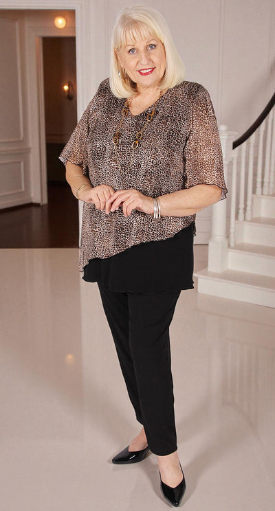 Sierra V-Neckline Asymmetric Top Chocolate Cheetah