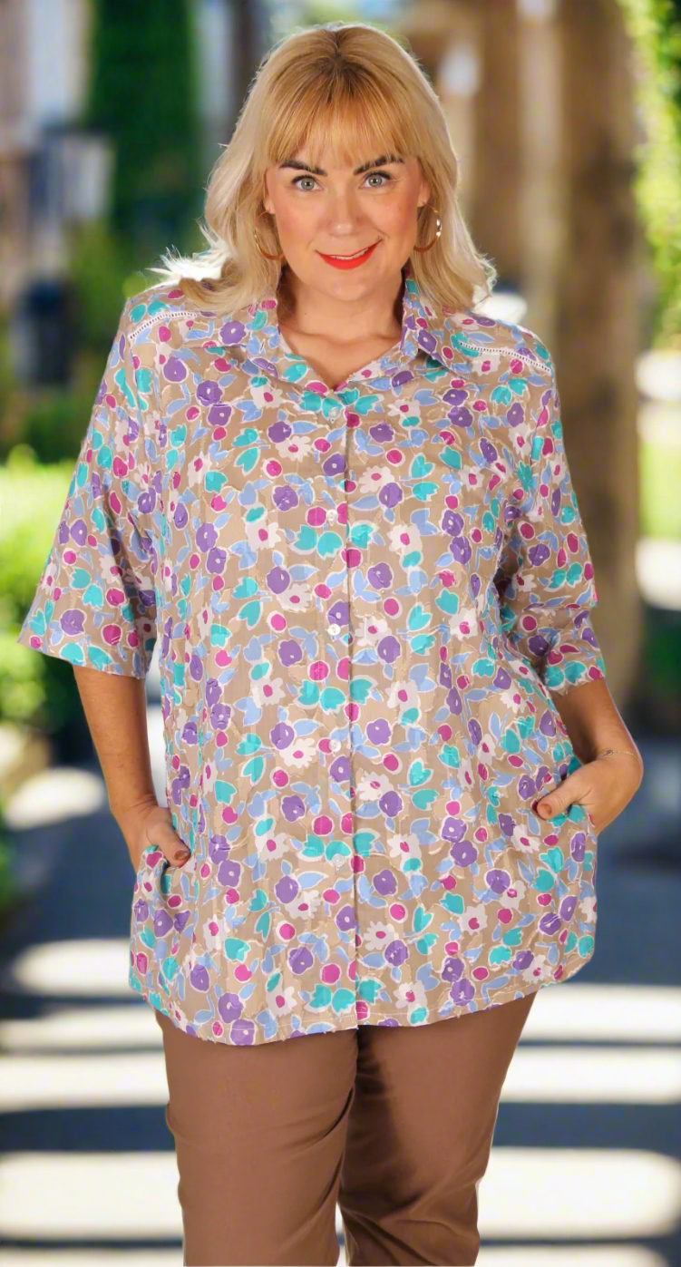 Cotton Voile Classic Blouse with Broderie Detail Multi Colours