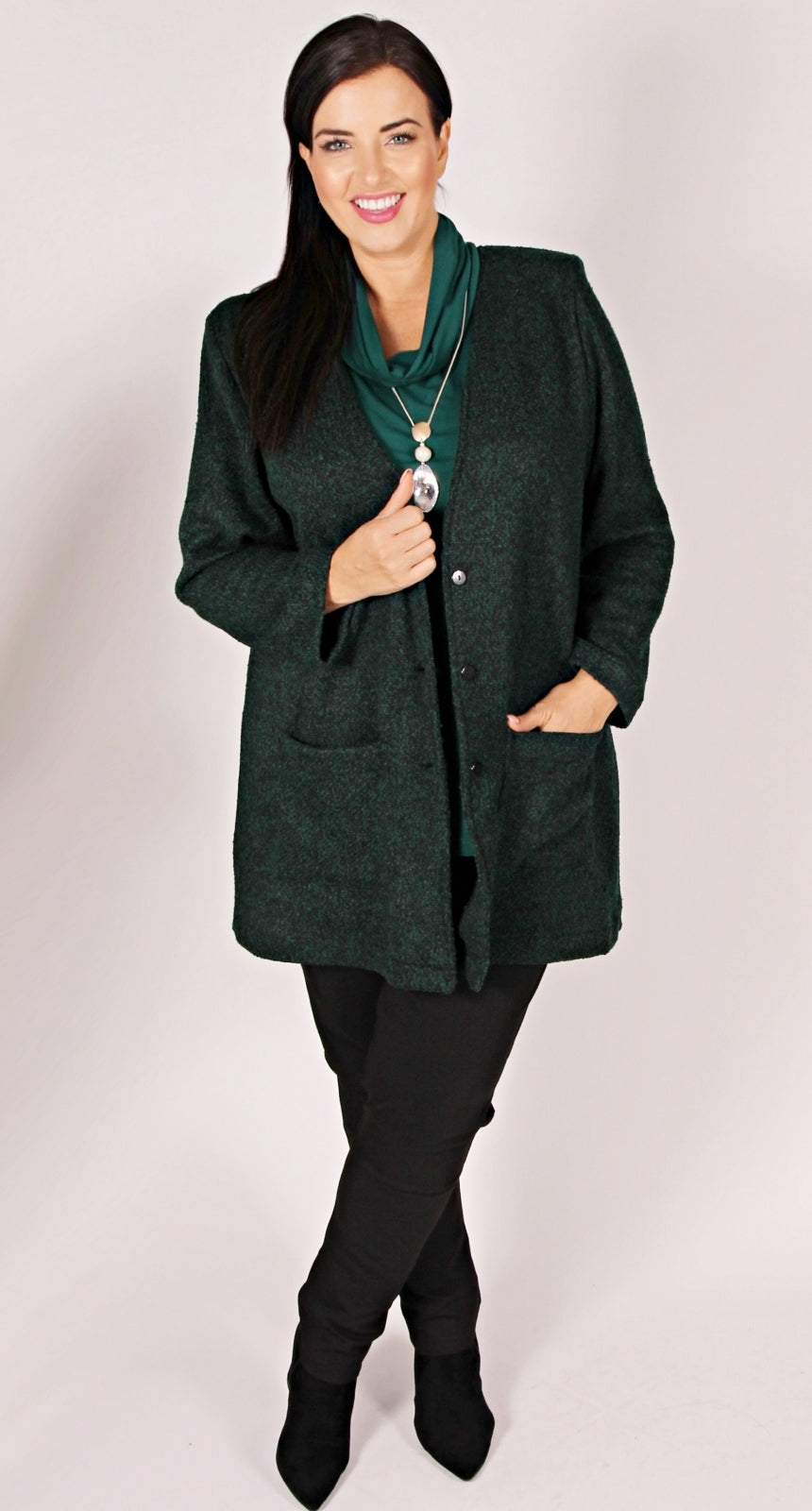 Long-Line Jacket Boucle Knit Forest