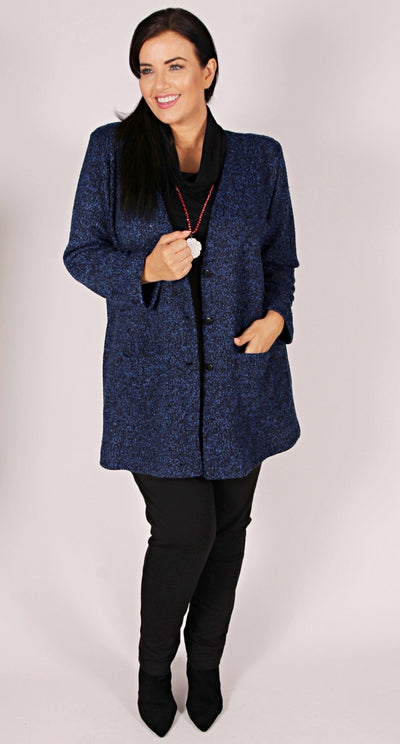 Long-Line Jacket Boucle Knit Royal
