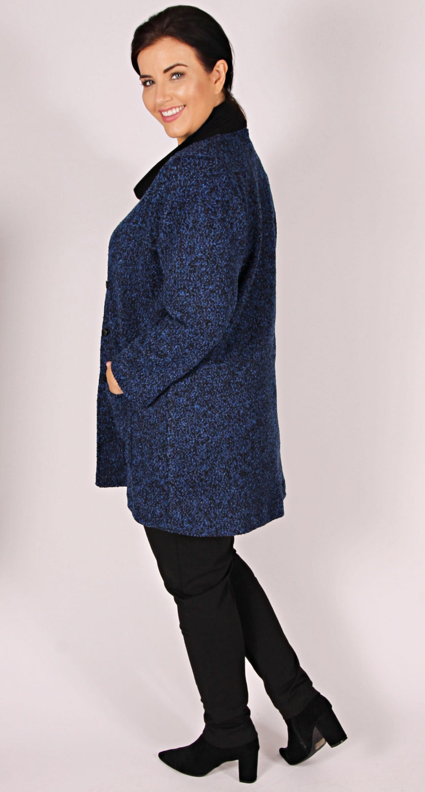 Long-Line Jacket Boucle Knit Royal