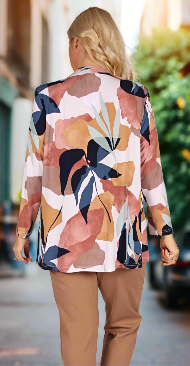 Collar Stand Top Long Sleeves Autumn Leaves