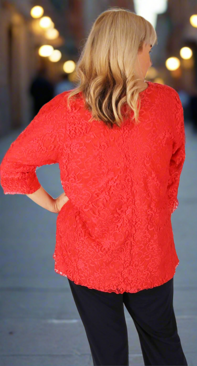 Lovely Lace Round Neck Top Coral