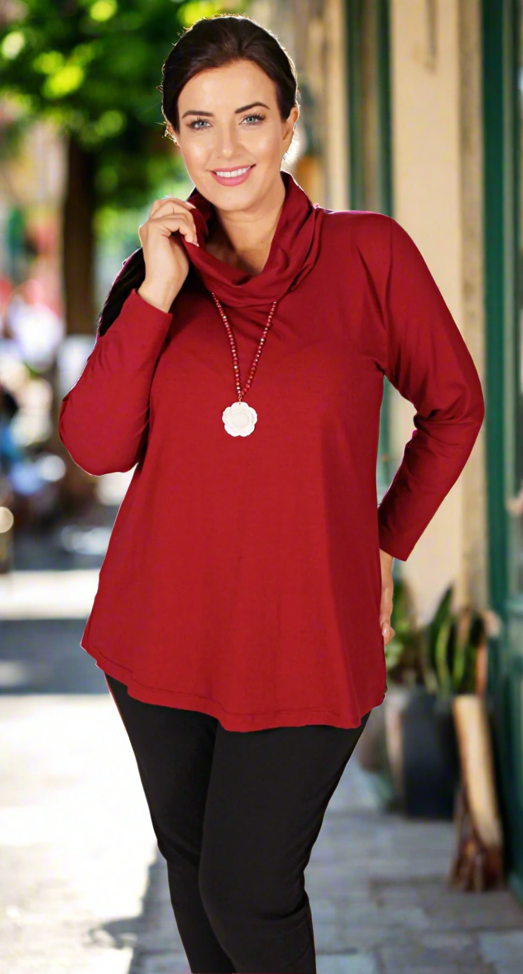Cowl Neck Knit Top Burgundy