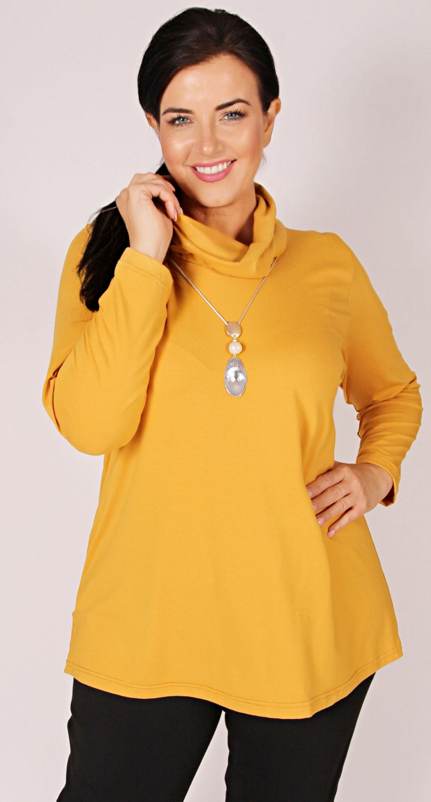 Cowl Neck Knit Top Mustard