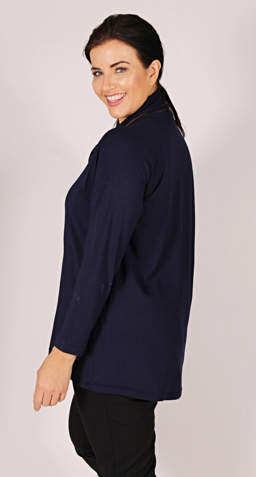 Cowl Neck Knit Top Navy