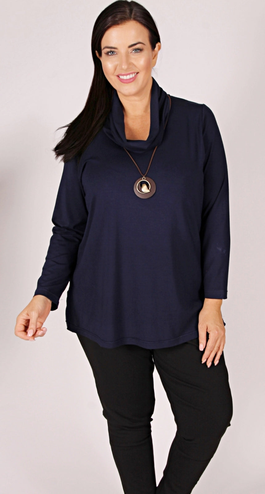 Cowl Neck Knit Top Navy