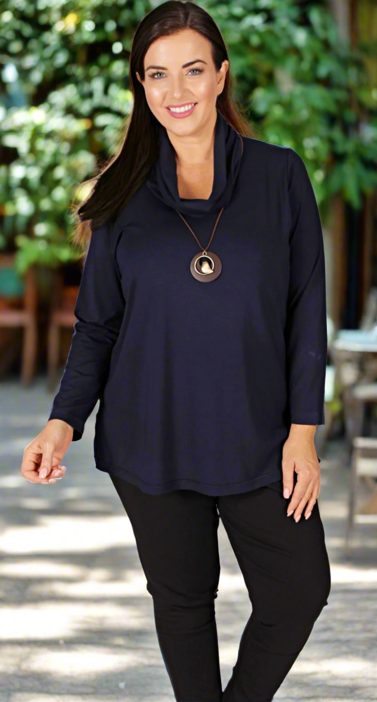 Cowl Neck Knit Top Navy