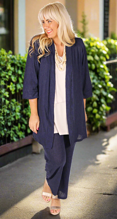 Textured Knit Wide Leg Pant Navy