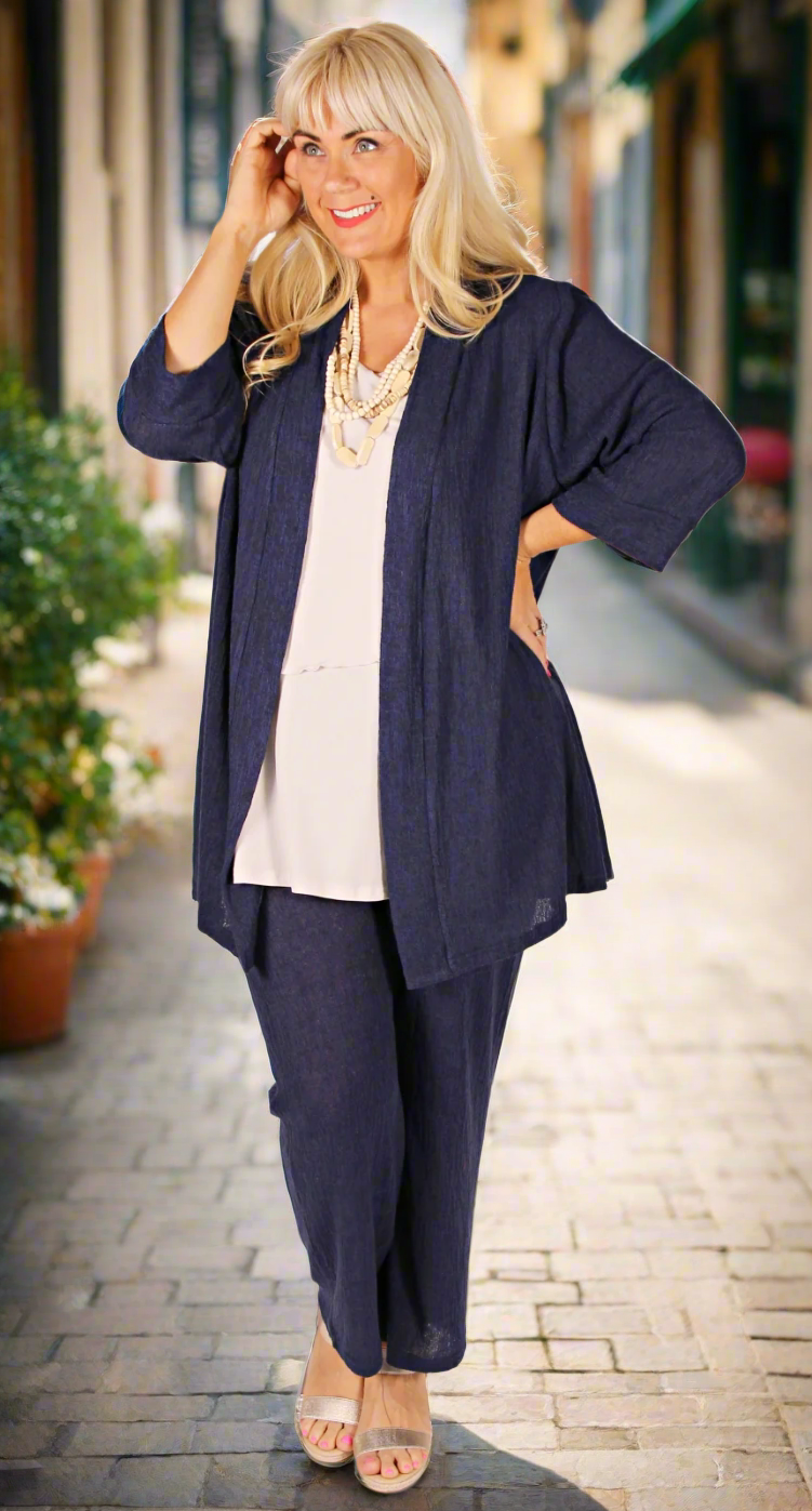 Textured Knit Wide Leg Pant Navy